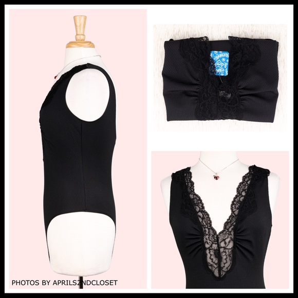 FREE PEOPLE BOHO LACE BODYSUIT KNIT TANK TOP A2C - Picture 4 of 16